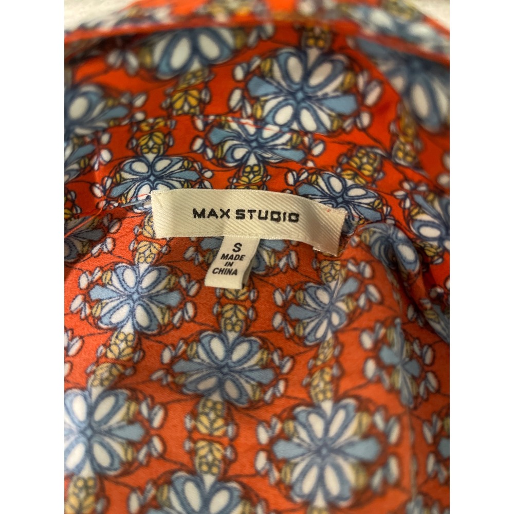 Max Studio Midi Dress Womens Small Orange Blue Floral Tiered Prairie Bohemian - Picture 8 of 12